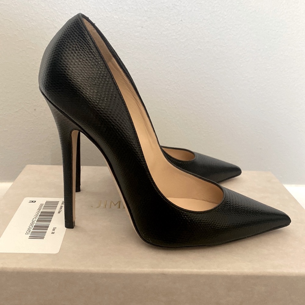 Jimmy Choo Anouk 120 Black Lizard Pumps 38 (8)